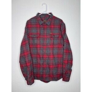 Orvis Mens Size XL Cotton Thick Flannel Work Shirt Jacket Red Gray Plaid Shacket